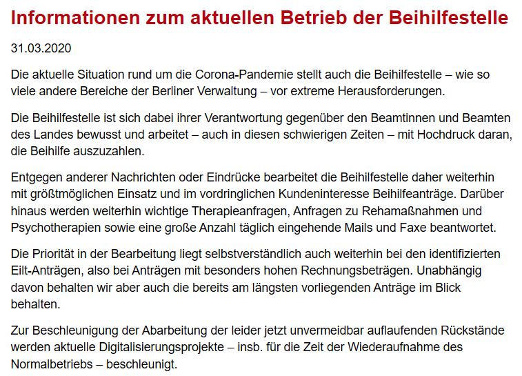 Mehr über den Artikel erfahren Corona: Beihilfestelle stockt Personal auf, Beihilfeanträge werden priorisiert