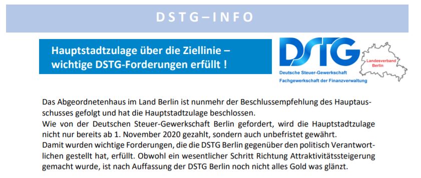 Mehr über den Artikel erfahren Hauptstadtzulage über die Ziellinie – wichtige DSTG-Forderungen erfüllt